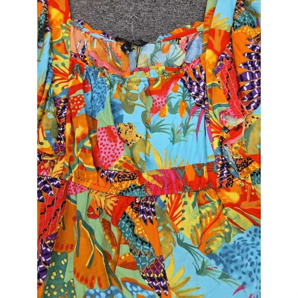 Rachel Zoe Size 3X Tropical Floral Print Top with Ruffle Cap Sleeves - Picture 4 of 8